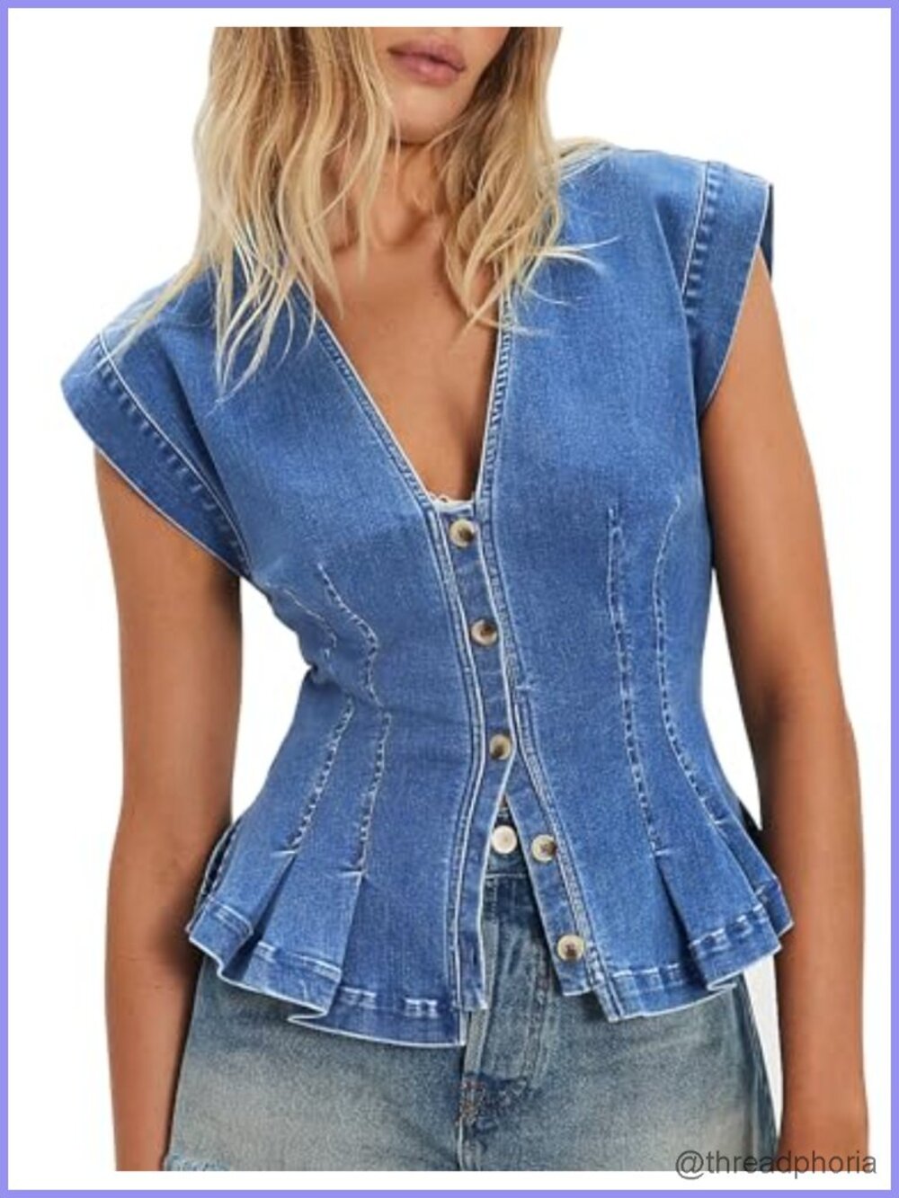 Womens Cropped Denim Vest Y2K Corset Style Pleated High Stretch